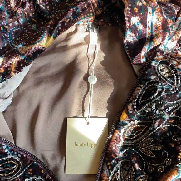 Haute Hippie Sahara Zip Front Beaded Printed Bomber Jacket Velour Paisle… - Picture 7 of 9